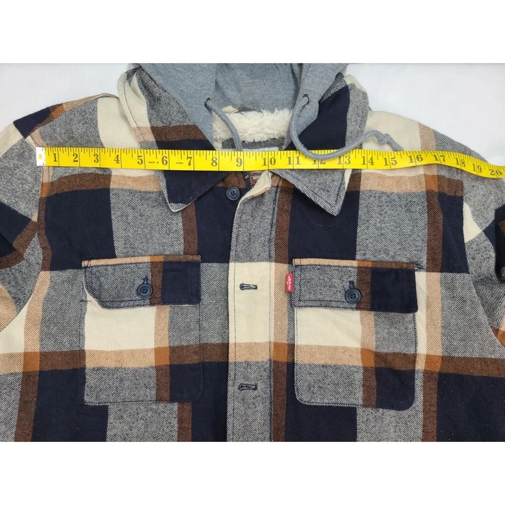 Levi's Men's Cotton Plaid Shirt Jacket Sherpa Lining With Hood Size XL